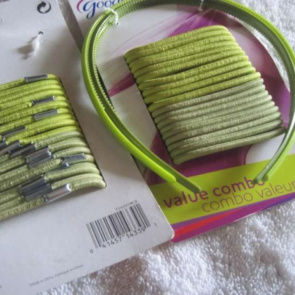 21 Pieces Goody Lime Green Ponytailer Hair Bands Elastics & Plastic Headbands